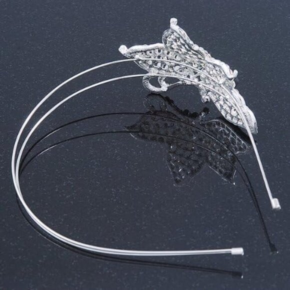 Bridal Tiara Headband Faux Pearl Crystal Butterfly Rhinestone Wedding Prom main image 7